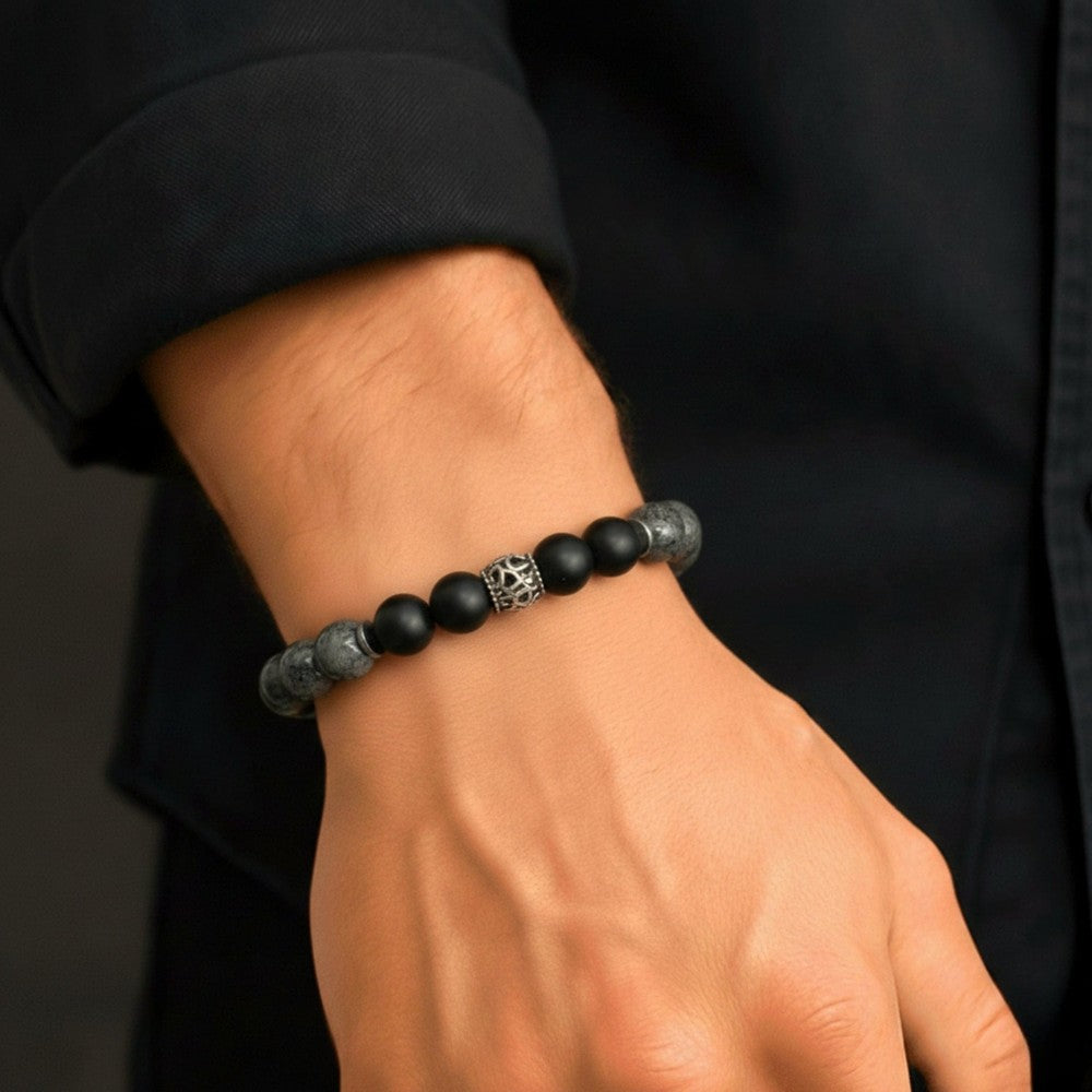 MORVANE - 12mm Beads Bracelet with Natural Stone - Adjustable Bracelet — Bead Bracelet for Men | THE MEN THING