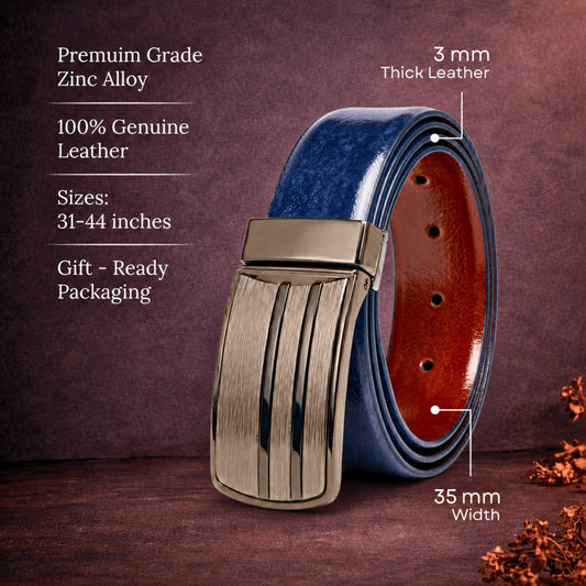 Mens Genuine Leather Belt | 2 in 1 Reversible (BLUE & Brown) (1 Pc.) - DUALOCEAN - THE MEN THING