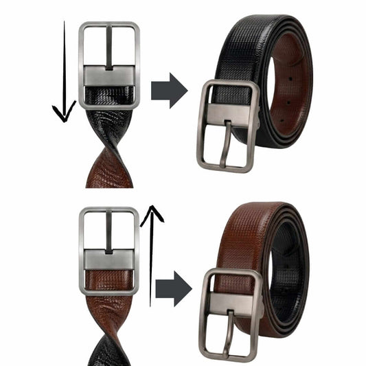Mens 100% Genuine Leather Belt - BREVON Fine Texture (Black & Brown Reversible) — Leather Belts for Men | THE MEN THING