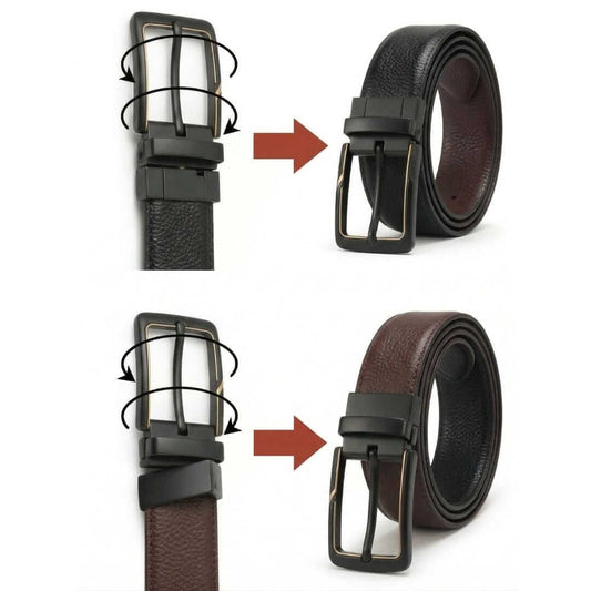 Mens 100% Genuine Leather Belt - DORVEX Smooth Deep Tone (Black & Brown Reversible) — Leather Belts for Men | THE MEN THING