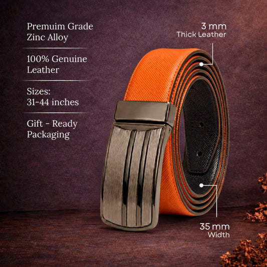 Mens Genuine Leather Belt | 2 in 1 Reversible (Black & Brown) (1 Pc.) - DUALOR - THE MEN THING