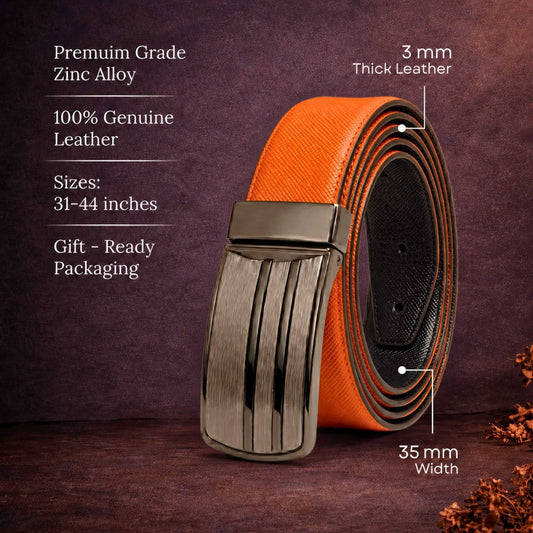 Mens 100% Genuine Leather Belt - DUALOR Grid Texture Plate (Black & Brown Reversible) — Leather Belts for Men | THE MEN THING