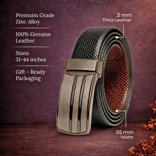 Mens Genuine Leather Belt | 2 in 1 Reversible (Black & Brown) (1 Pc.) - LIZARD TEXTURE - THE MEN THING