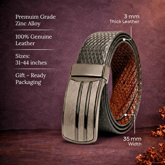 Mens 100% Genuine Leather Belt - NOVARO Woven Emboss Plate (Black & Brown Reversible) — Leather Belts for Men | THE MEN THING