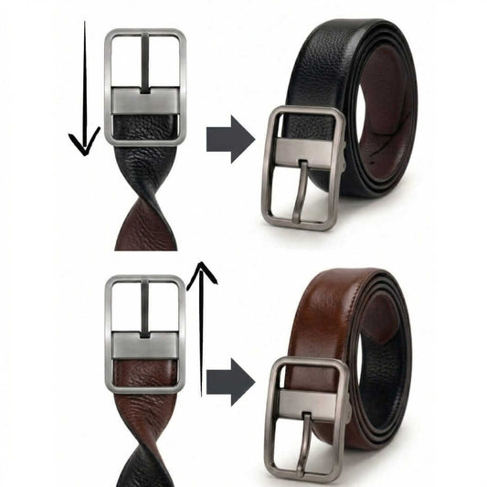 Mens 100% Genuine Leather Belt - ONYX PEBBLE Pebble Grain (Black & Brown Reversible) — Leather Belts for Men | THE MEN THING