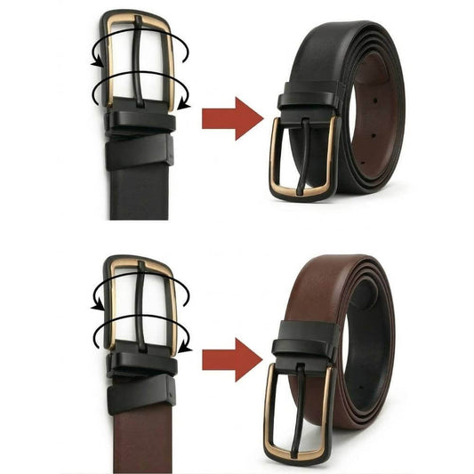 Mens 100% Genuine Leather Belt - SLEEKEDGE Smooth Sleek (Black & Brown Reversible) — Leather Belts for Men | THE MEN THING