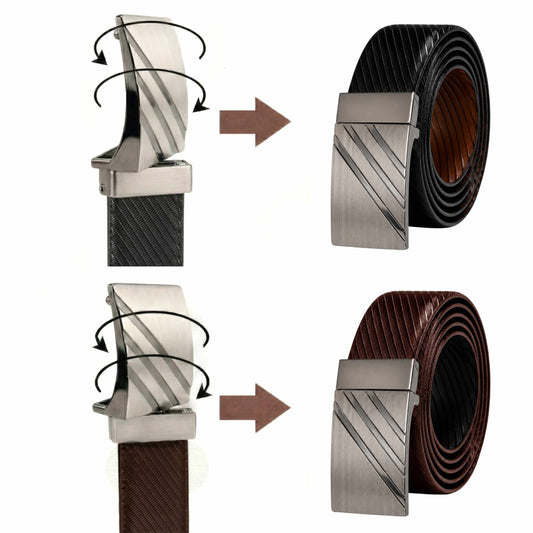 Mens 100% Genuine Leather Belt - STRYDEX Diagonal Rib Plate (Black & Brown Reversible) — Leather Belts for Men | THE MEN THING