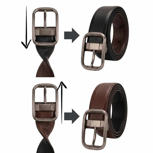 Mens 100% Genuine Leather Belt - TANERO Lizard Emboss (Black & Brown Reversible) — Leather Belts for Men | THE MEN THING