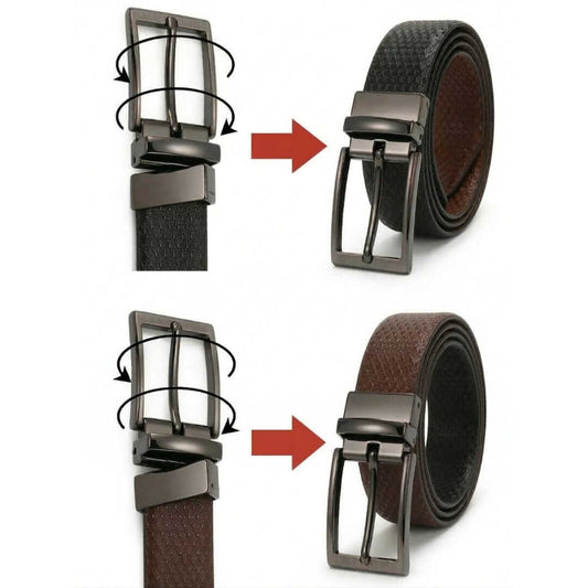 Mens 100% Genuine Leather Belt - VELTRON Basket Weave Emboss (Black & Brown Reversible) — Leather Belts for Men | THE MEN THING
