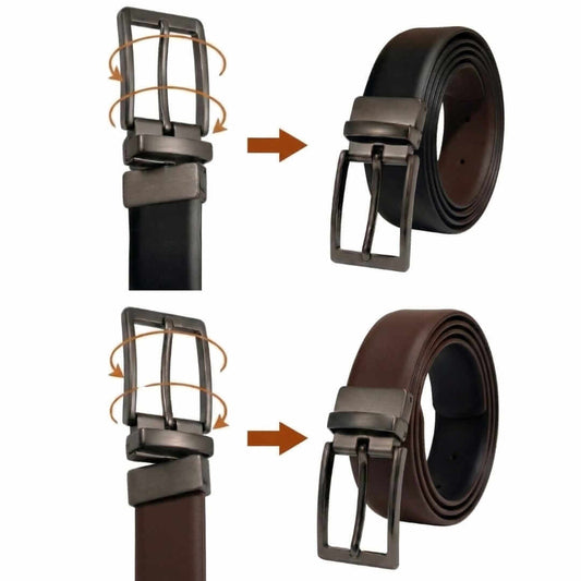Mens 100% Genuine Leather Belt - VEXARO Smooth Classic (Black & Brown Reversible) — Leather Belts for Men | THE MEN THING