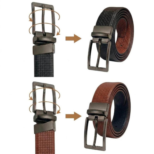 Mens 100% Genuine Leather Belt - VINTEX Fine Grid Emboss (Black & Brown Reversible) — Leather Belts for Men | THE MEN THING