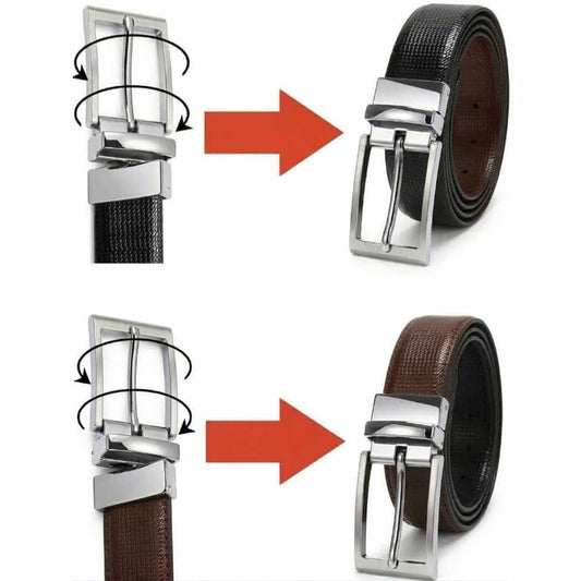 Mens 100% Genuine Leather Belt - ZELVOR Dot Grid Emboss (Black & Brown Reversible) — Leather Belts for Men | THE MEN THING