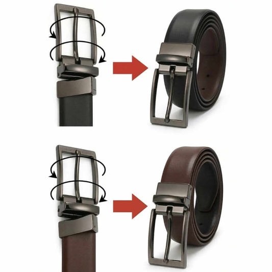 Mens 100% Genuine Leather Belt - DUALIX Smooth Matte (Brown & Black Reversible) — Leather Belts for Men | THE MEN THING