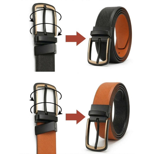 Mens Genuine Leather Belt | 2 in 1 Reversible (Brown & Black) (1 Pc.) - GOLDENSCAPE - THE MEN THING