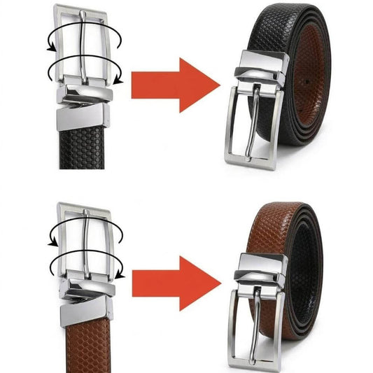 Mens 100% Genuine Leather Belt - HEXOR Lizard Emboss (Brown & Black Reversible) — Leather Belts for Men | THE MEN THING