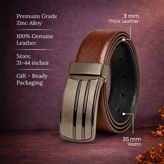 Mens 100% Genuine Leather Belt - LINEFORGE Fine Grain Plate (Brown & Black Reversible) — Leather Belts for Men | THE MEN THING