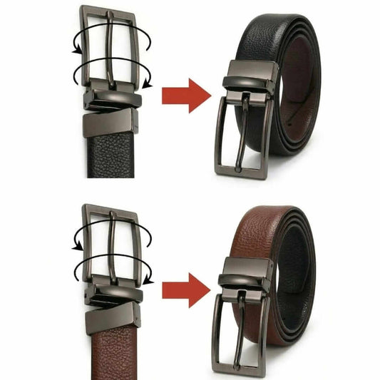 Mens 100% Genuine Leather Belt - MONEX Pebble Grain (Brown & Black Reversible) — Leather Belts for Men | THE MEN THING