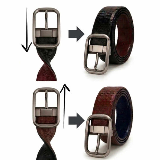 Mens 100% Genuine Leather Belt - NOIRX Woven Grid Emboss (Brown & Black Reversible) — Leather Belts for Men | THE MEN THING