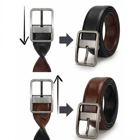 Mens 100% Genuine Leather Belt - URBAN EMPEROR Grid Emboss (Brown & Black Reversible) — Leather Belts for Men | THE MEN THING