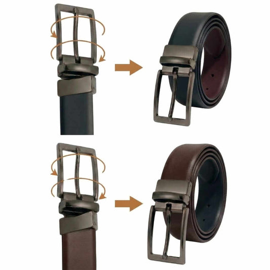 Mens 100% Genuine Leather Belt - VANTHOR Smooth Classic (Brown & Black Reversible) — Leather Belts for Men | THE MEN THING