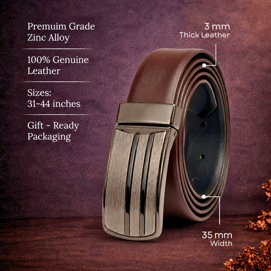 Mens Genuine Leather Belt | 2 in 1 Reversible (Brown & Black) (1 Pc.) - VELTOR - THE MEN THING