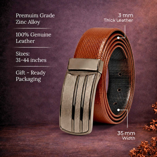 Mens 100% Genuine Leather Belt - VERSA Grid Emboss Plate (Brown & Black Reversible) — Leather Belts for Men | THE MEN THING