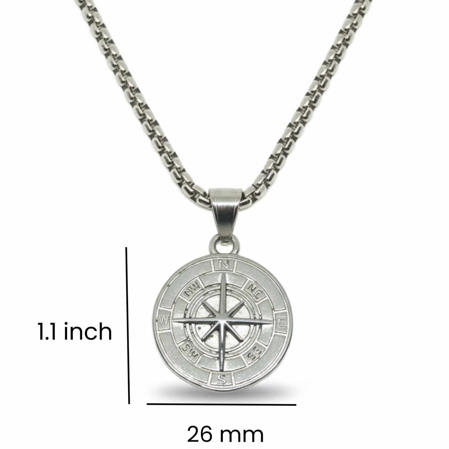 NAVIGATOR (T) - 26mm Pure Titanium Steel Pendant with 24inch Round Box 5mm Chain for Men & Boys — SS Pendant/ Necklace for Men | THE MEN THING