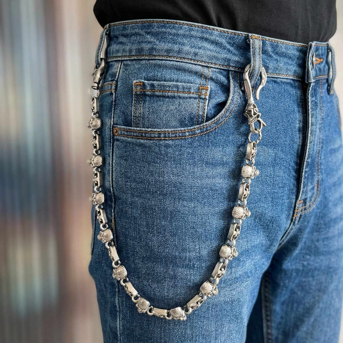 NEX SKULL - Antique Steel 23mm Titanium Steel Skull Heavy Biker Chain for Jeans with Lobster Clasps for Men & Boys - 20 inch — Biker Fashion for Men | THE MEN THING