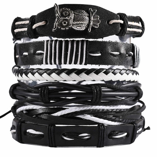 NOCTOWL - 6 Pcs Genuine Leather Adjustable Bracelet for Men & Boys — Leather Bracelet for Men | THE MEN THING