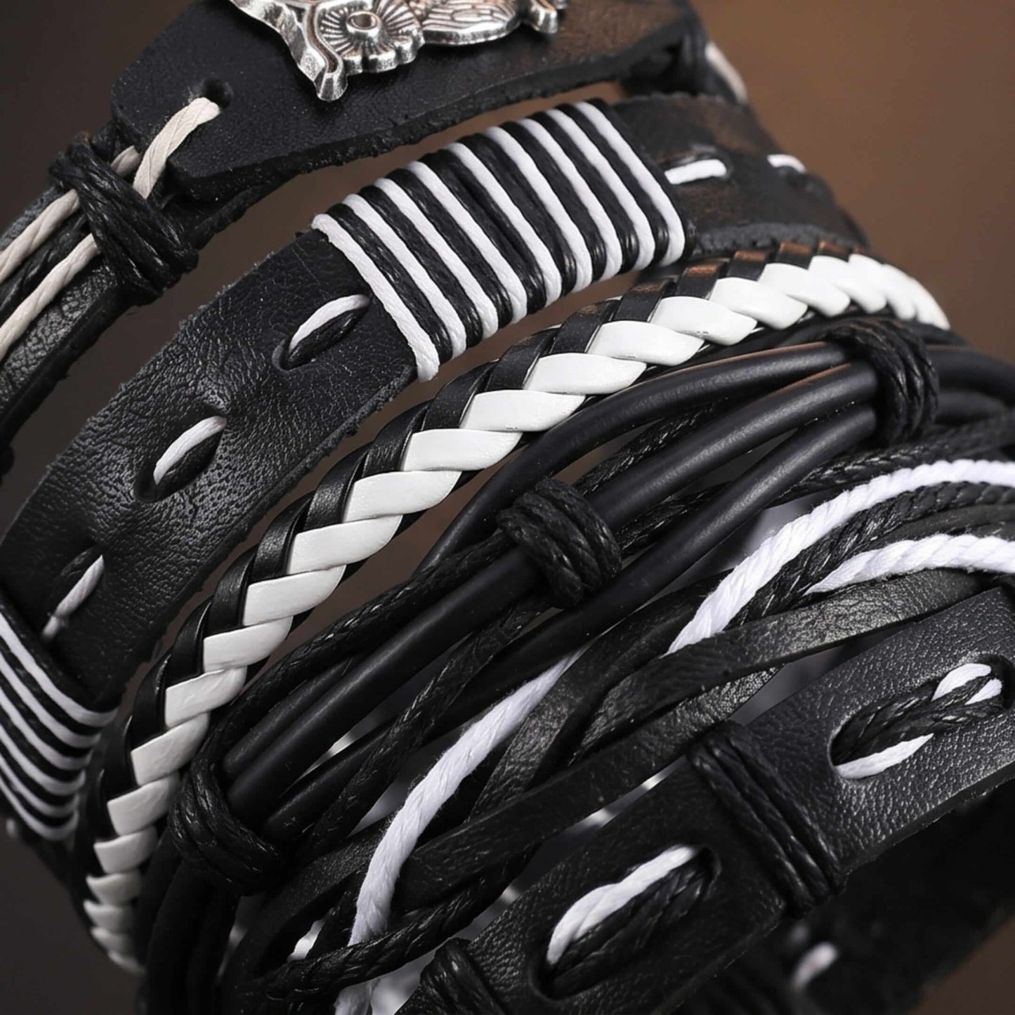 NOCTOWL - 6 Pcs Genuine Leather Adjustable Bracelet for Men & Boys — Leather Bracelet for Men | THE MEN THING