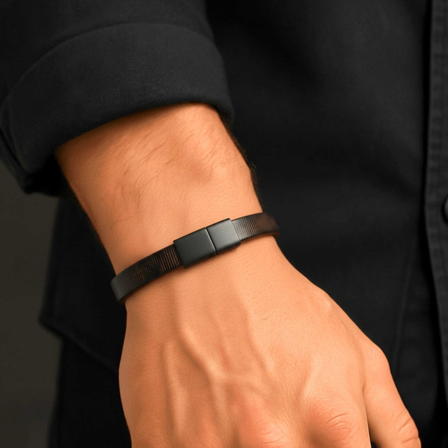 NOIR STRAND - Dark Brown 10mm Genuine Leather Bracelet with Stainless Steel Magnetic Buckle for Men & Boys (8 inch) — Leather Bracelet for Men | THE MEN THING