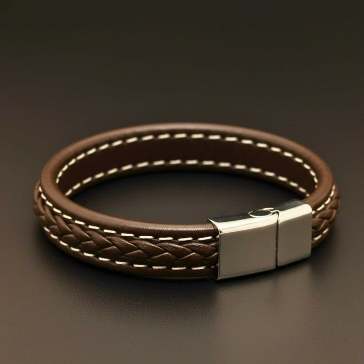 NOIRBOUND - Brown 14mm Genuine Leather Bracelet with Stainless Steel Magnetic Buckle for Men & Boys (8 inch) — Leather Bracelet for Men | THE MEN THING