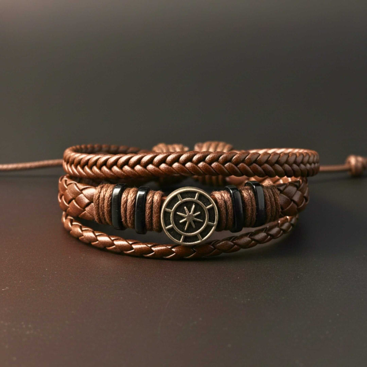 NOMAD STAR - Brown Genuine Leather Bracelet Set for Men & Boys (Adjustable) — Leather Bracelet for Men | THE MEN THING