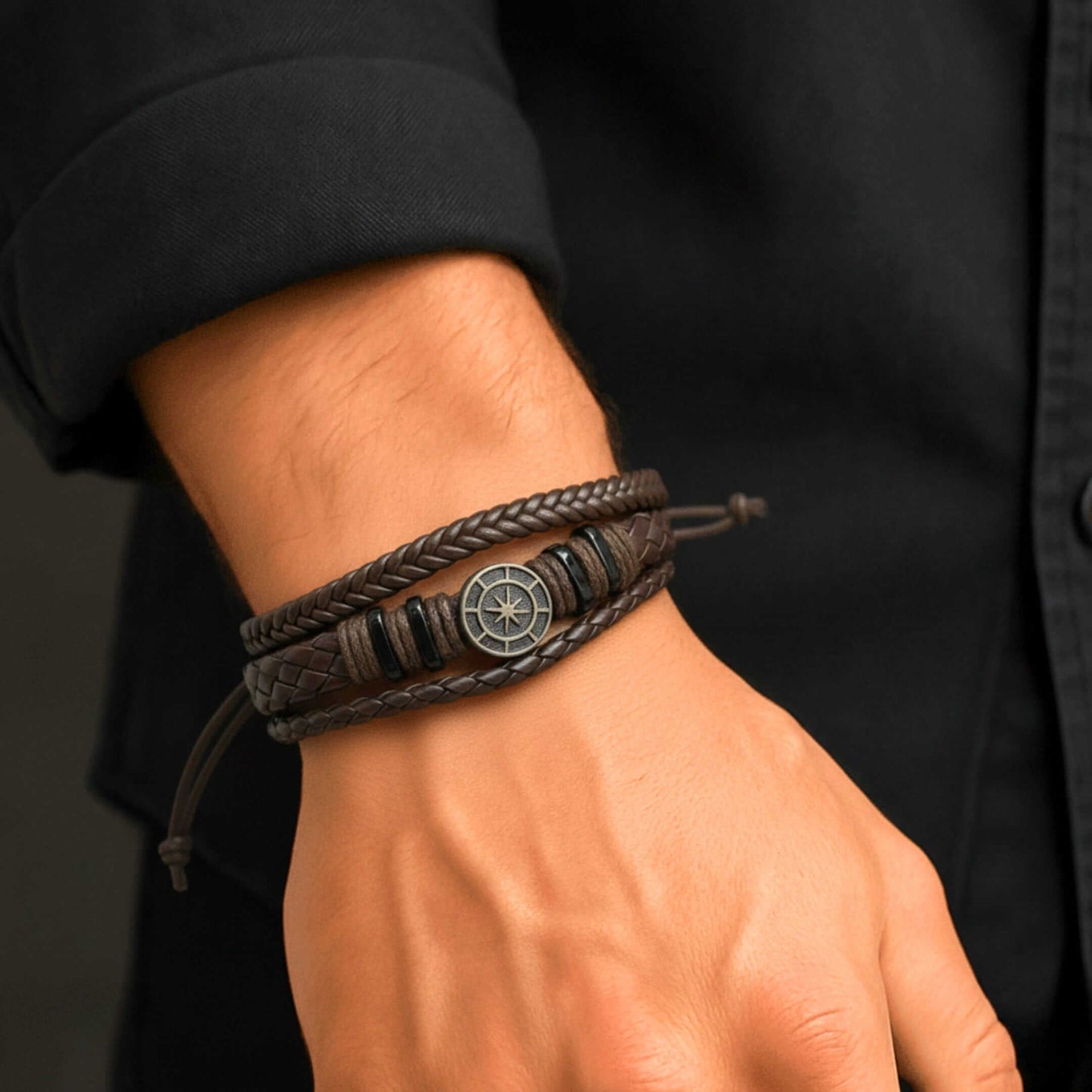 NOMAD STAR - Brown Genuine Leather Bracelet Set for Men & Boys (Adjustable) — Leather Bracelet for Men | THE MEN THING