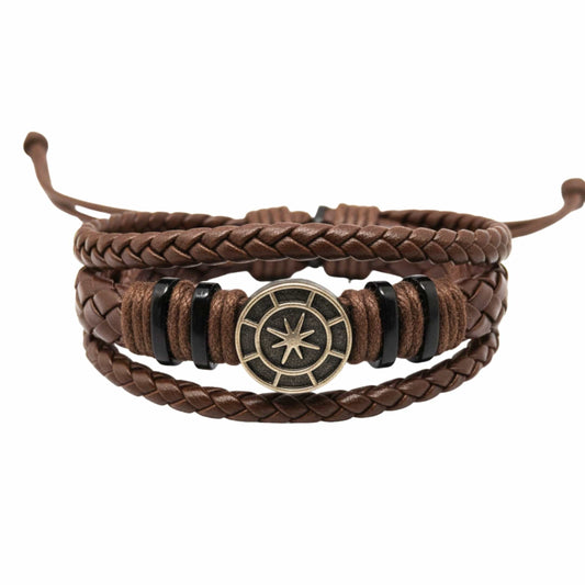 NOMAD STAR - Brown Genuine Leather Bracelet Set for Men & Boys (Adjustable) - THE MEN THING