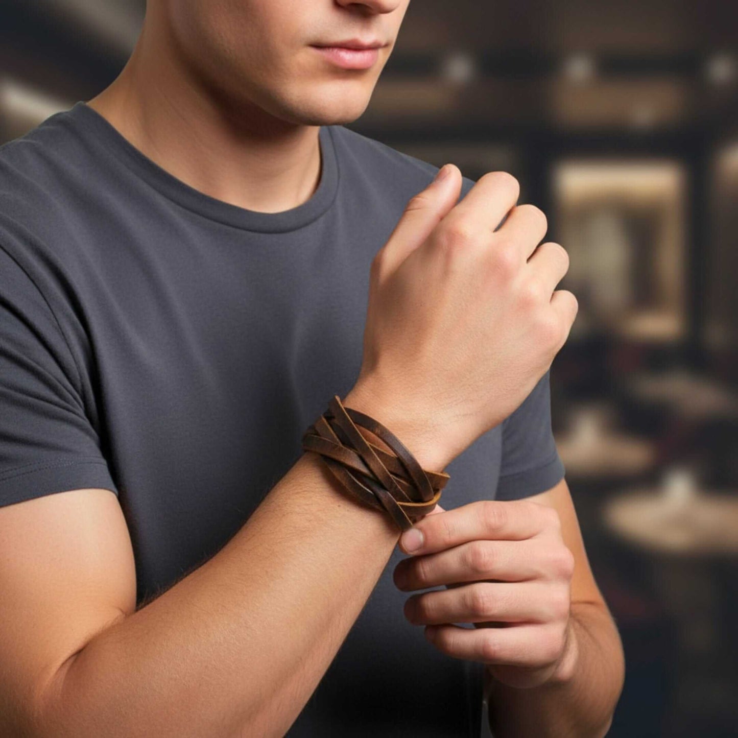 NOMAD WEAVE - 40mm Brown Genuine Leather Adjustable Bracelet for Men & Boys (9.5 inch) — Leather Bracelet for Men | THE MEN THING