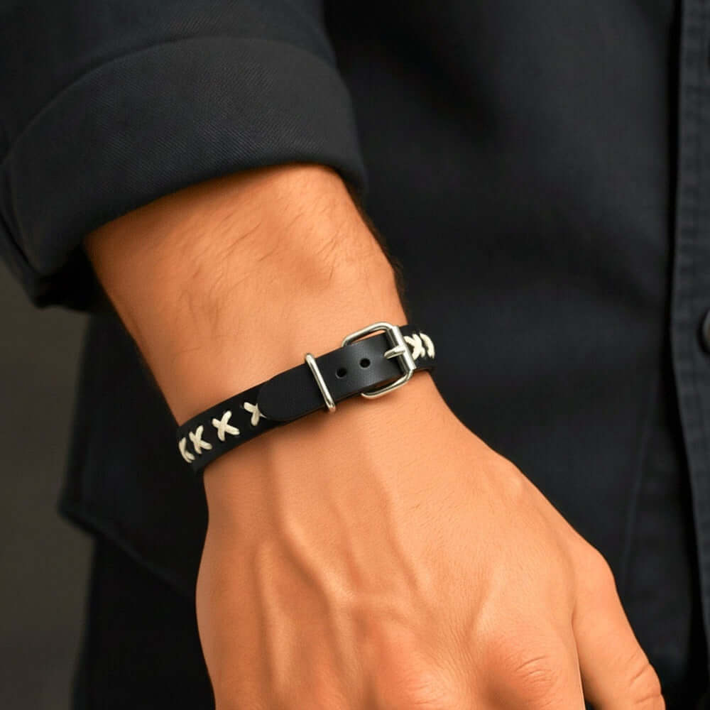 NOMAD X - 16mm Black Genuine Leather Adjustable Bracelet for Men & Boys (9 inch) — Leather Bracelet for Men | THE MEN THING