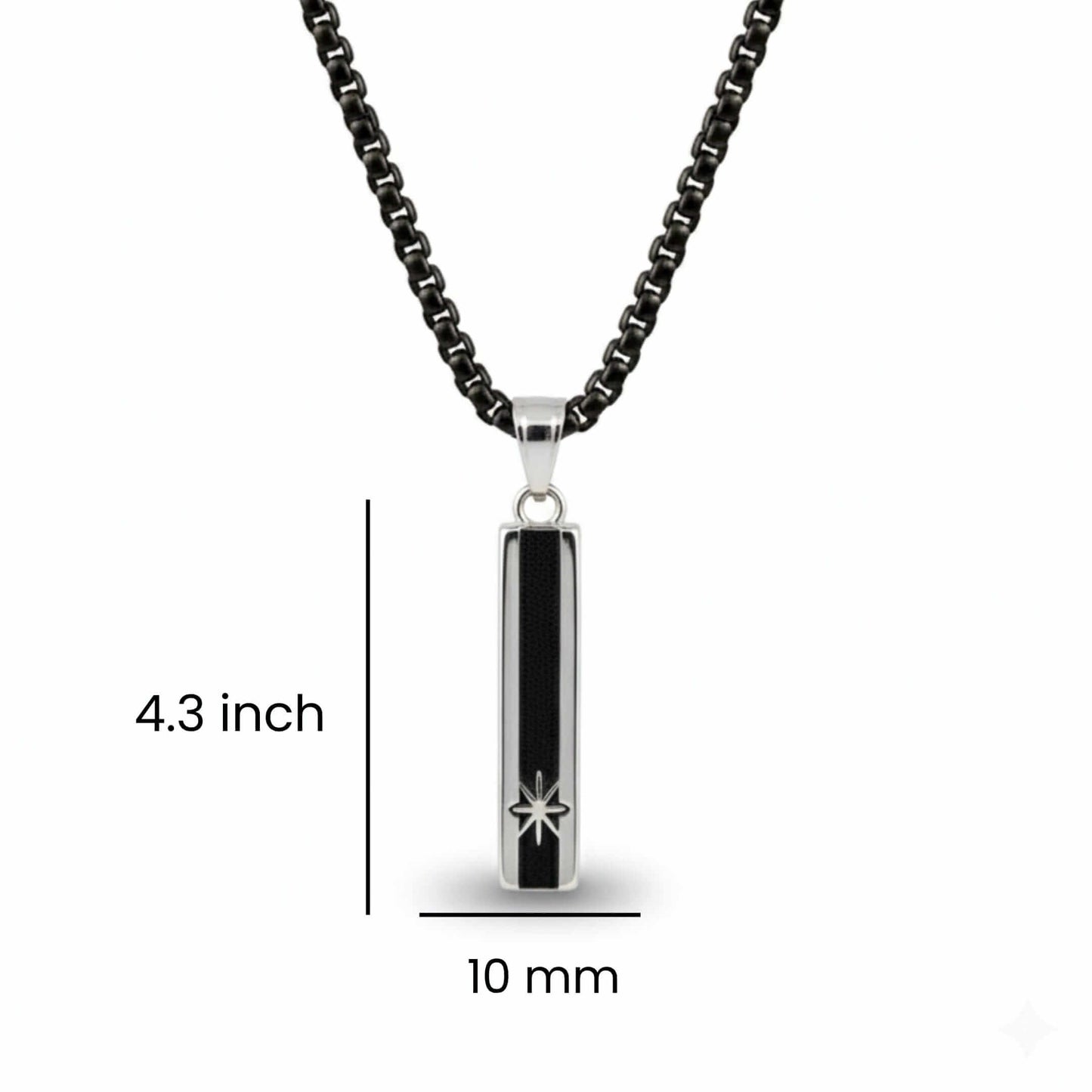 NORTH STAR BAR - 10mm Pure Titanium Steel Pendant with 24inch Round Box 5mm Chain for Men & Boys — SS Pendant/ Necklace for Men | THE MEN THING