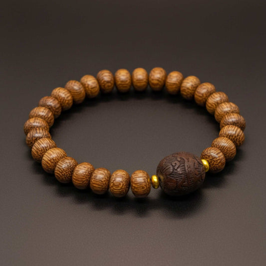 OAKEN BEAD - 10mm Wooden Beads Bracelet with Natural Stone - Adjustable Bracelet — Bead Bracelet for Men | THE MEN THING