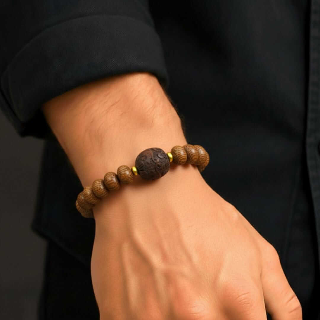 OAKEN BEAD - 10mm Wooden Beads Bracelet with Natural Stone - Adjustable Bracelet — Bead Bracelet for Men | THE MEN THING