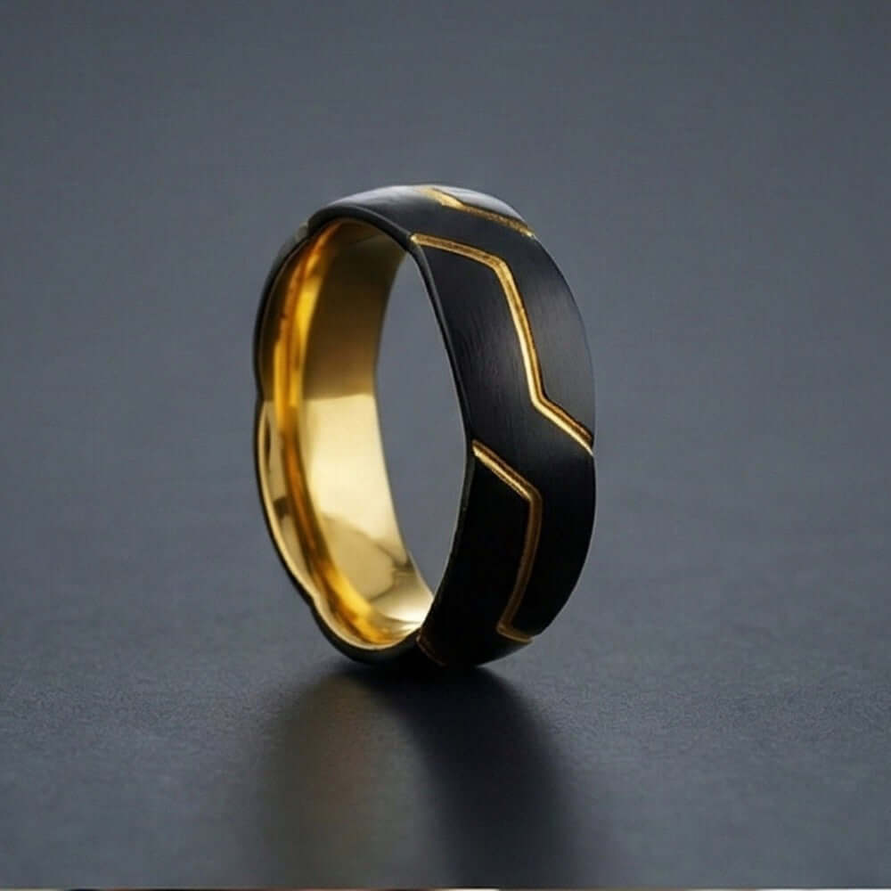 OBSIDIAN ARMOR BLACK - Pure Stainless Steel Men’s Black-Gold Plated Ring (Size : 17-22-27) — Rings for Men | THE MEN THING