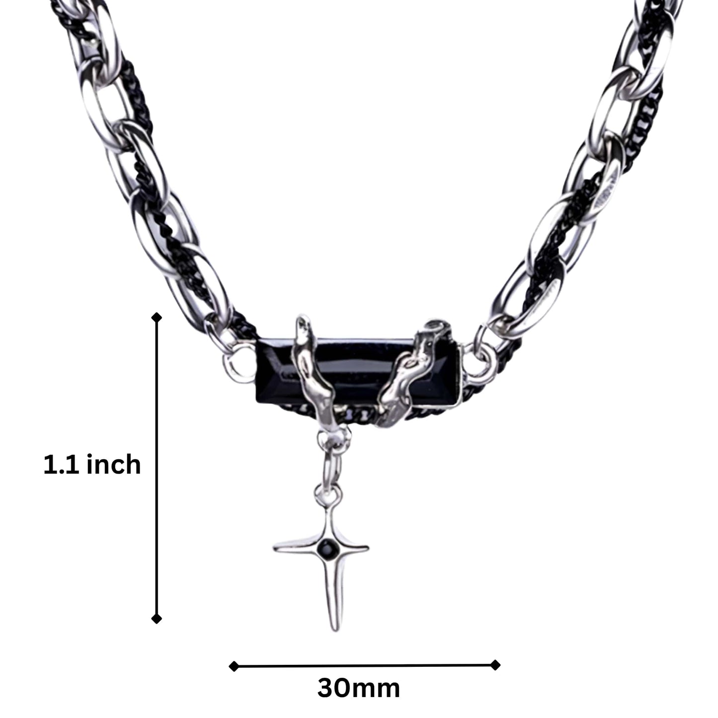OBSIDIAN BLACK CROSS - 30mm Titanium Steel Pendant with 20 to 22inch Adjustable Cable 7mm Chain for Men & Boys — SS Pendant/ Necklace for Men | THE MEN THING