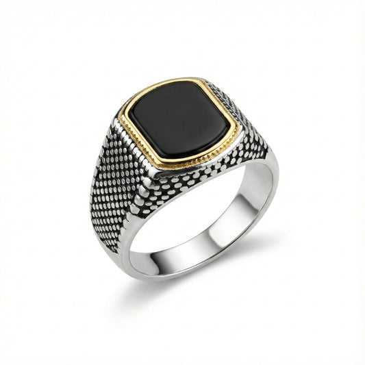 OBSIDIAN FRONTIER - Pure Stainless Steel Men’s Steel Plated Ring (Size : 16-26) - THE MEN THING