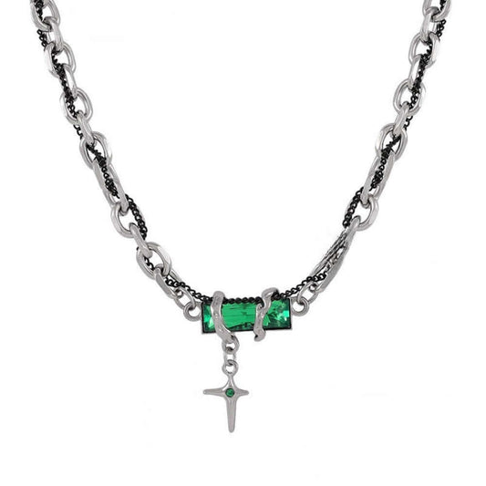 OBSIDIAN GREEN CROSS - 30mm Titanium Steel Pendant with 20 to 22inch Adjustable Cable 7mm Chain for Men & Boys - THE MEN THING