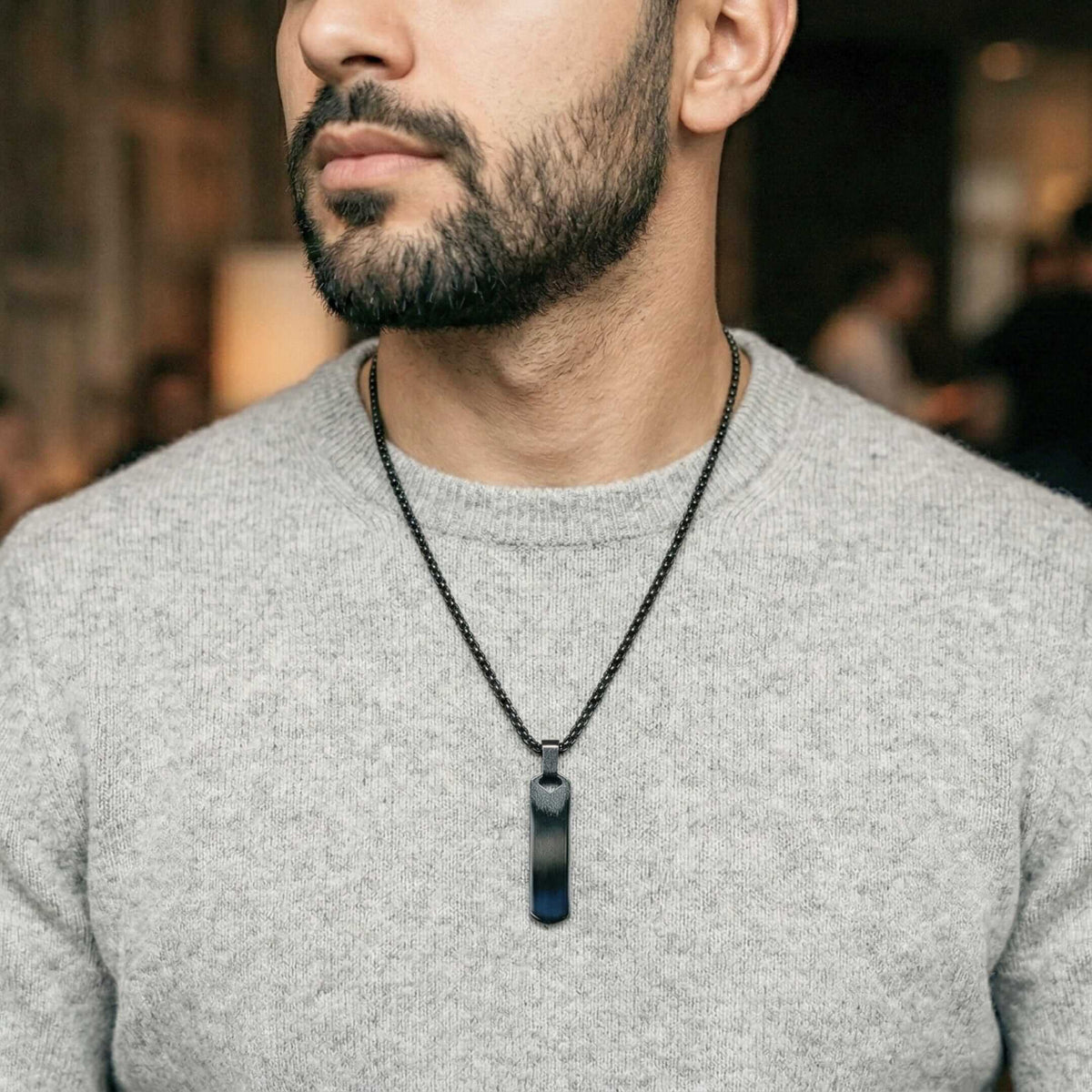 OBSIDIAN STRIPE - BLACK - 11mm Pure Titanium Steel Pendant with 27inch Round Box 4mm Chain for Men & Boys — SS Pendant/ Necklace for Men | THE MEN THING