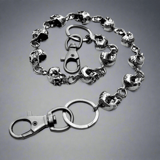 OCCIPUT CHAIN SILVER - Alloy Skull Heavy Biker Chain for Jeans with Lobster Clasps for Men & Boys - 24 inch - THE MEN THING