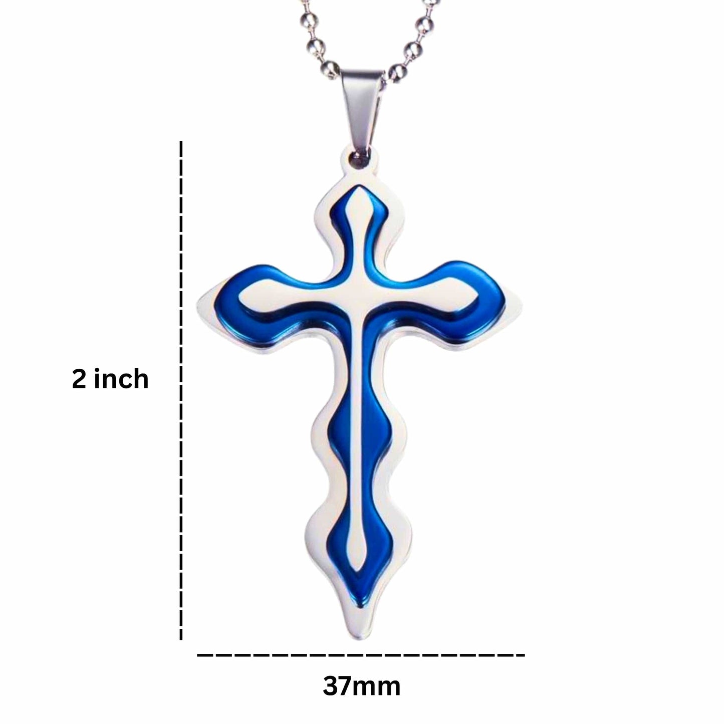 OCEAN FAITH CROSS - 37mm Titanium Steel Pendant with 21inch Round Ball 4mm Chain for Men & Boys - THE MEN THING