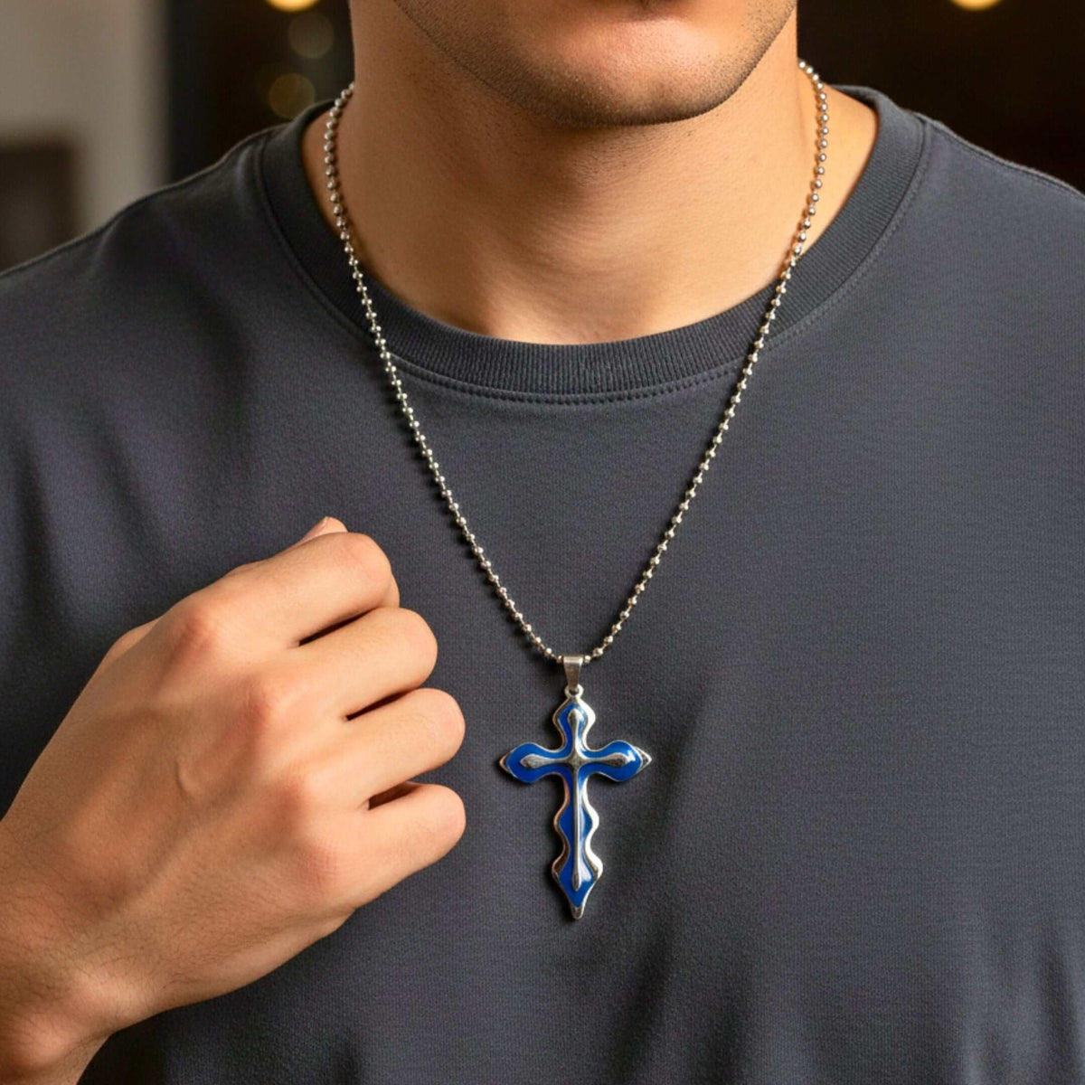 OCEAN FAITH CROSS - 37mm Titanium Steel Pendant with 21inch Round Ball 4mm Chain for Men & Boys — SS Pendant/ Necklace for Men | THE MEN THING
