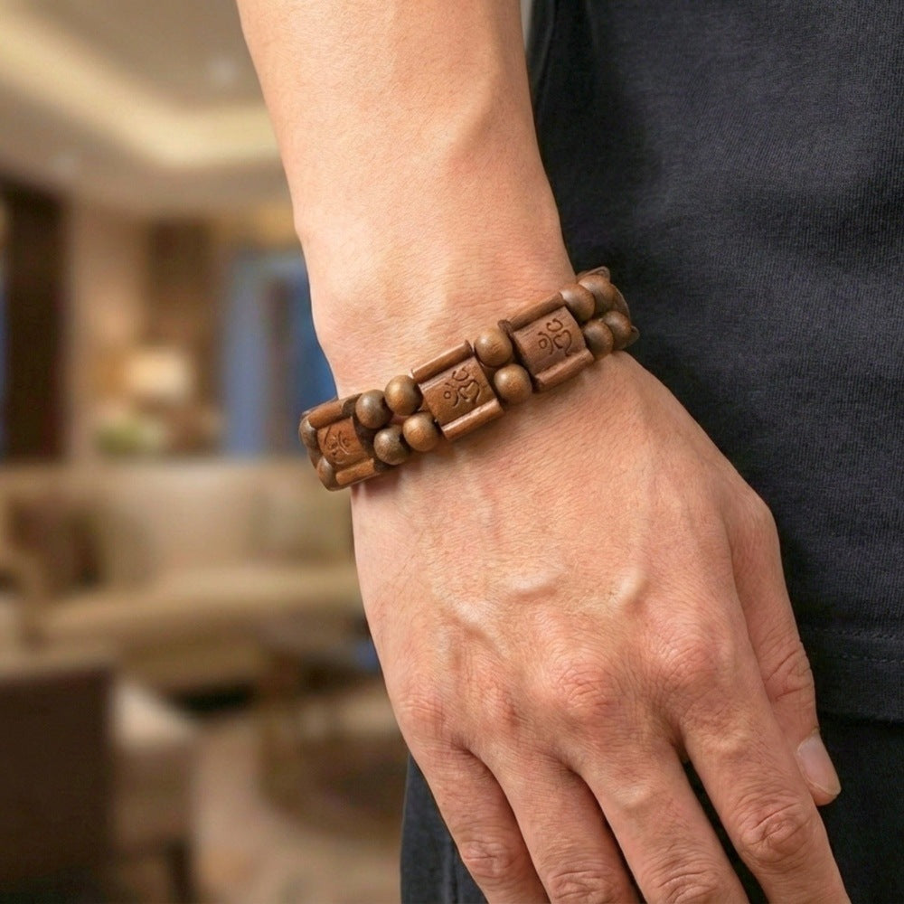 OM SERENITY - 15mm Wooden Beads Bracelet with Natural Stone - Adjustable Bracelet - THE MEN THING