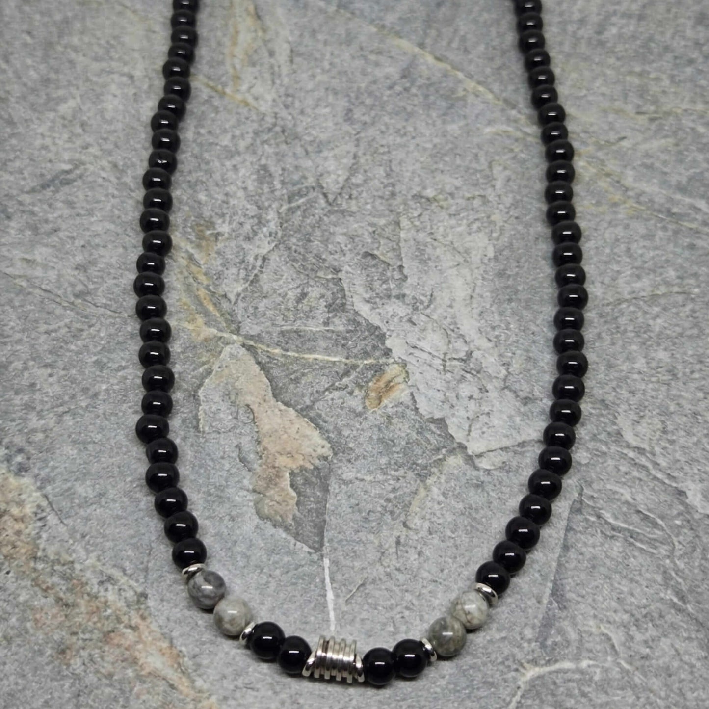 ONYX FUSION - GREY - 8 mm Beaded Necklace for Men and Boys 18 inch — Pearl / Bead Necklace for Men | THE MEN THING